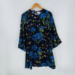 Maeve Anthropologie Dress XS Black Blue Bell Sleeve Mini Boho Dark‎ Romantic